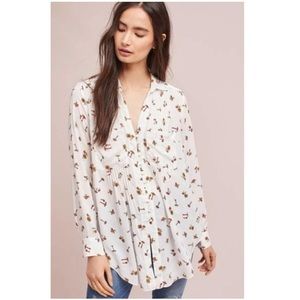 Maeve Anthropologie  Mushroom Printed Button Up Blouse
